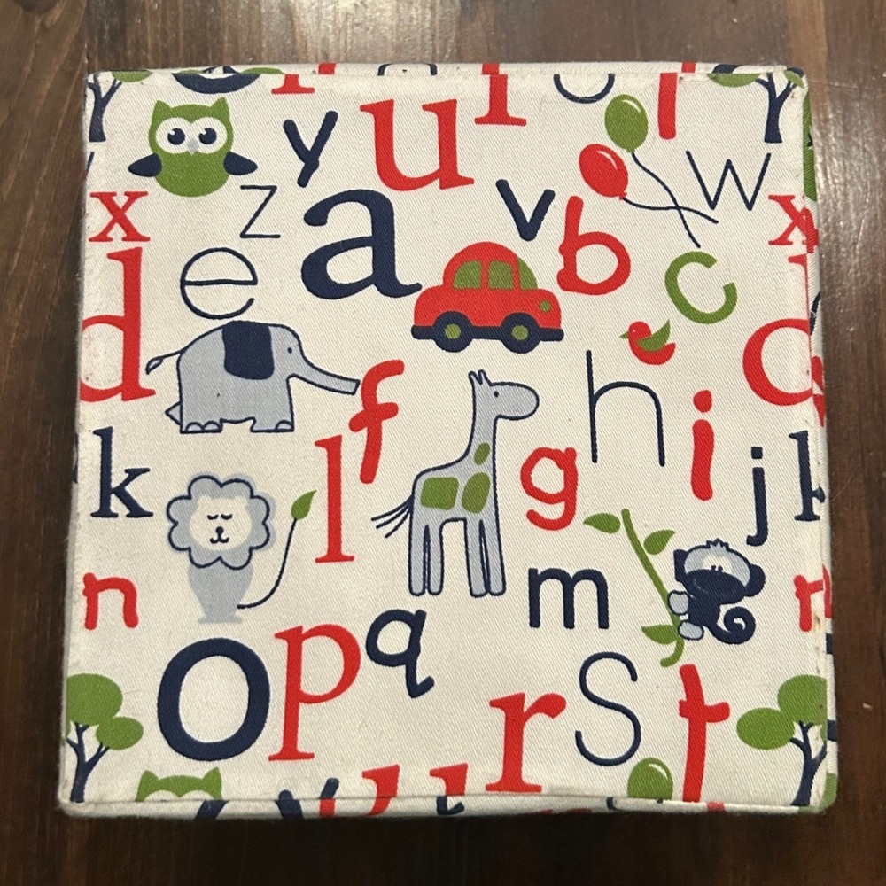 Alphabet Animal Storage Box Kids Fabric Lid Blue White Giraffe Cars Educational